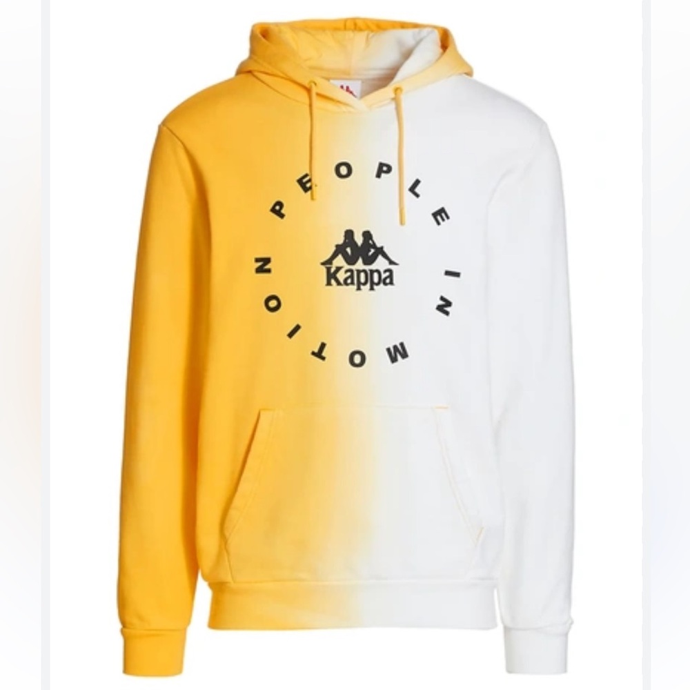 NWOT Kappa Yellow White Split Design Pullover Hoodie Drawstring Sweatshirt L